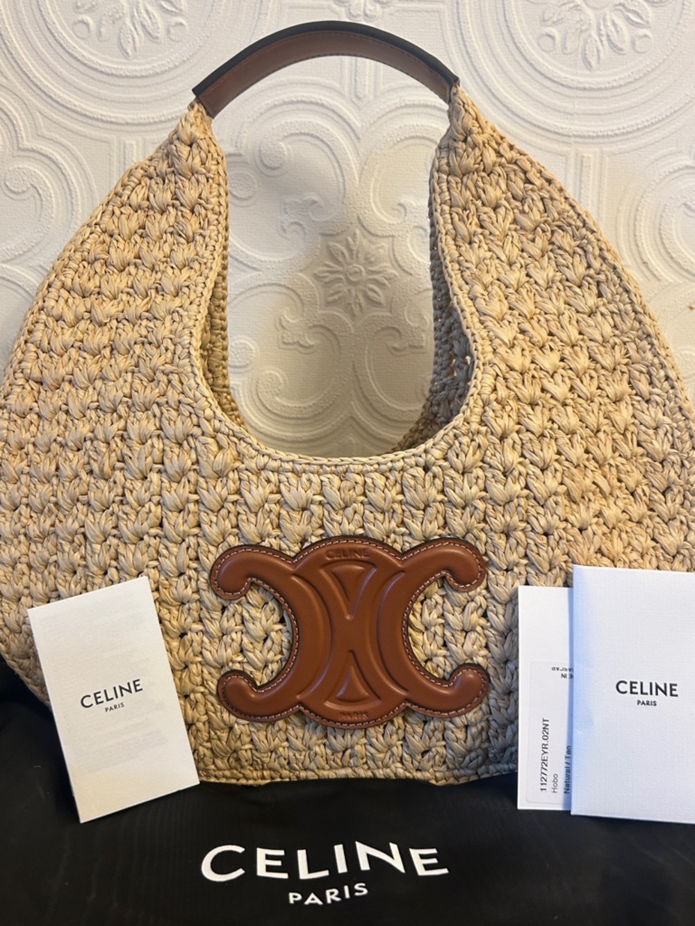 CELINE Classic Panier Hobo Bag in Raffia & Calfskin